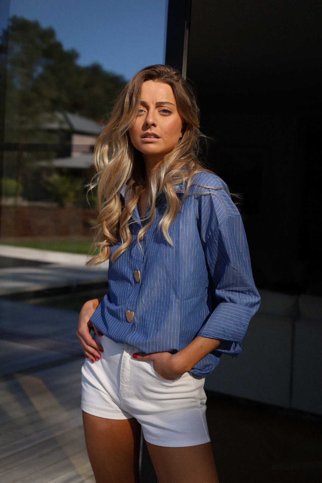 Gloria bleue - Chemise cœurs