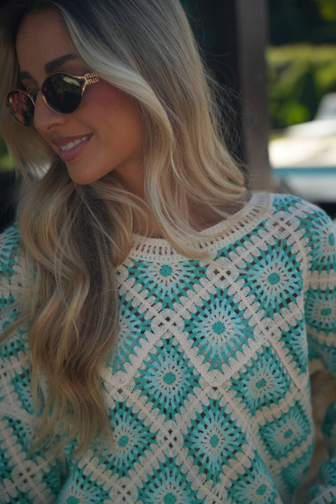 Fidji bleue - Blouse en crochet
