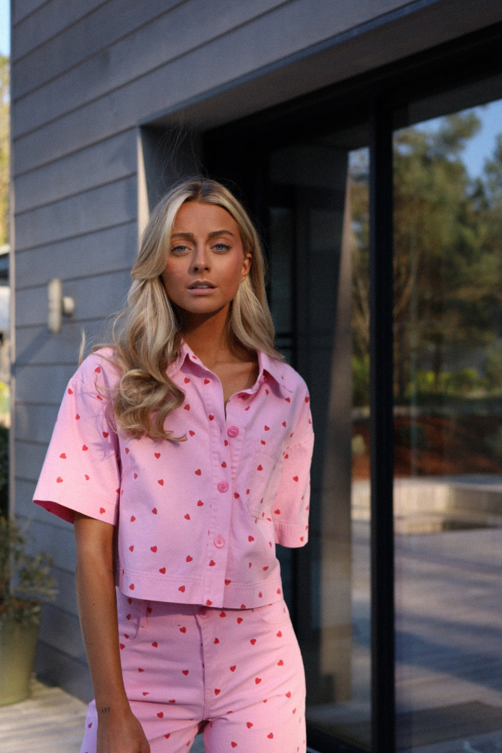 Charline rose - Blouse cœurs