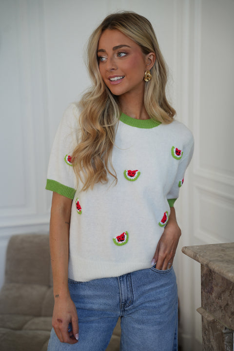 Maé vert/blanc - Pull pastèques