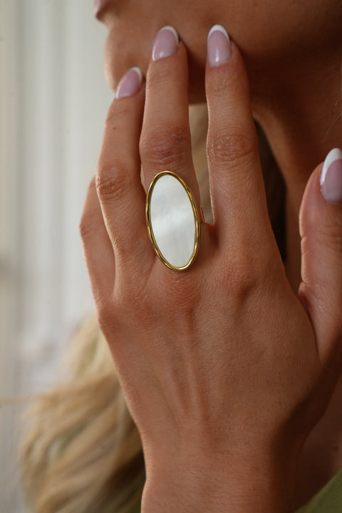 Jon nacrée - Bague acier