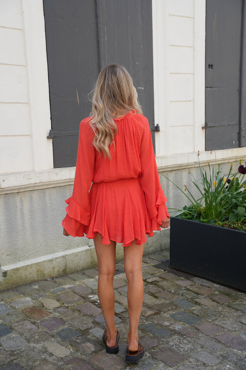 Vanina corail - Robe ceinturée