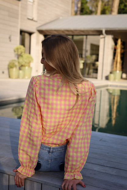 Carlos rose/jaune - Blouse vichy