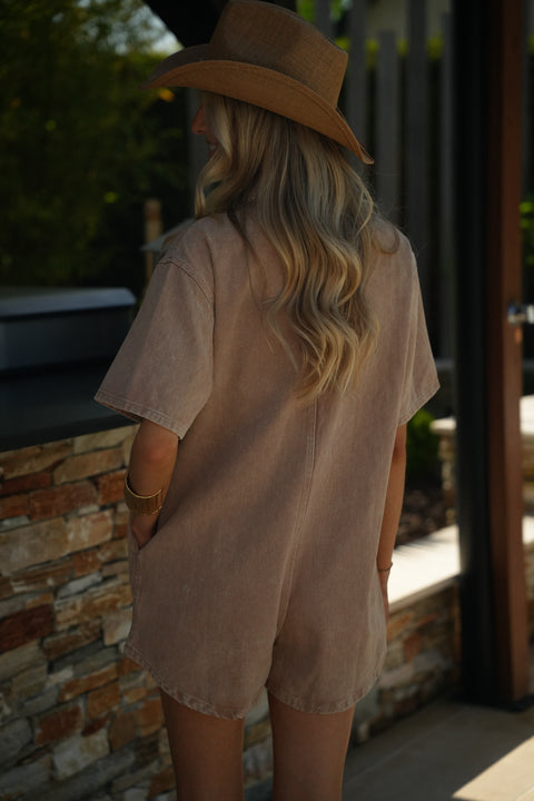 Justine camel - Combishort en jean