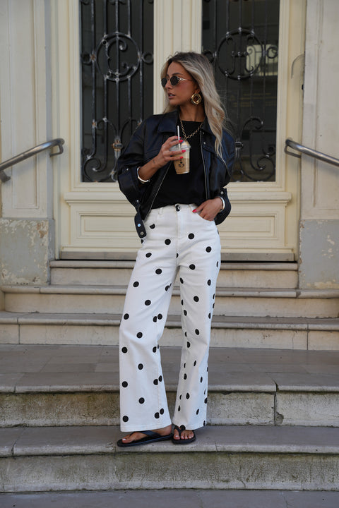 Nelly blanc/noir - Jean à pois