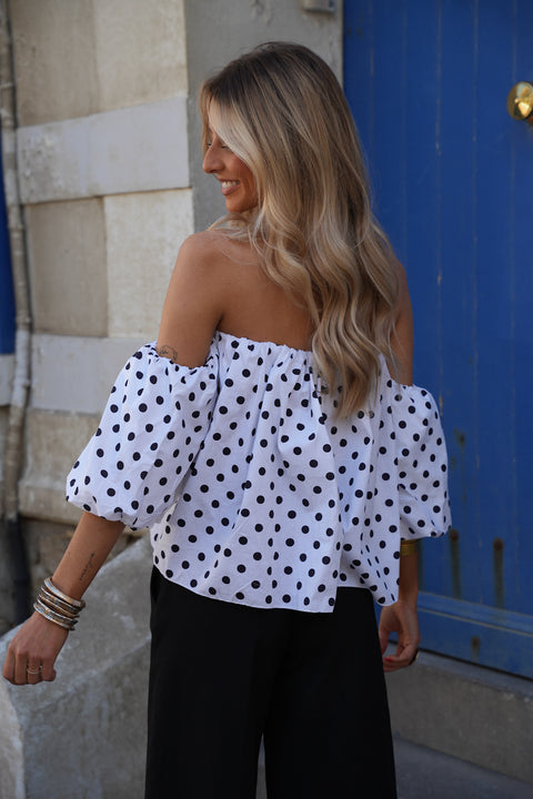 Sola blanc/noir - Blouse à pois