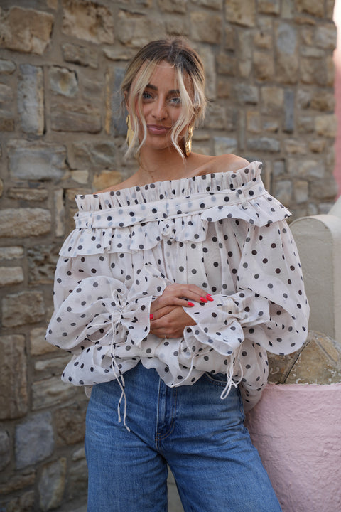 Aya crème/noire - Blouse à pois