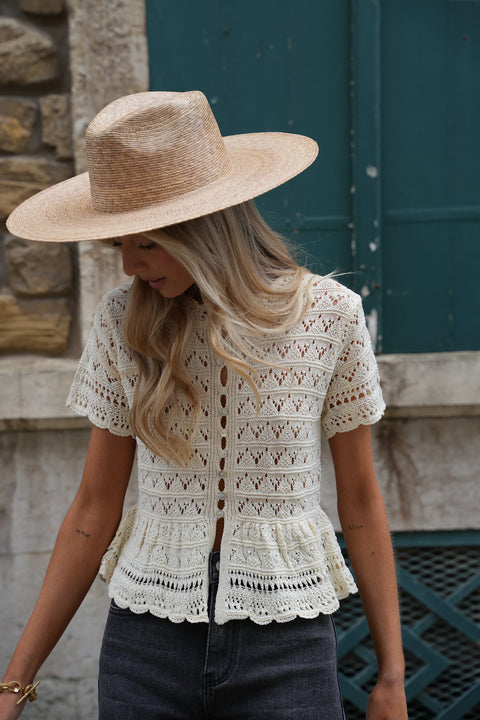 Nora beige - Blouse en crochet