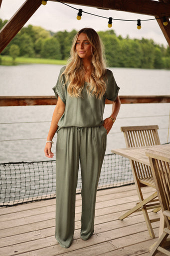 Julya kaki - Pantalon satiné