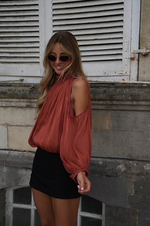 Octavia terracotta - Blouse ajourée