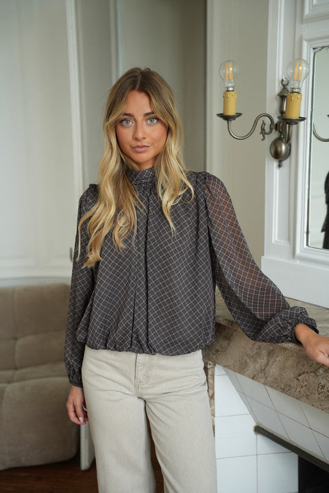 Elsane taupe - Blouse à carreaux