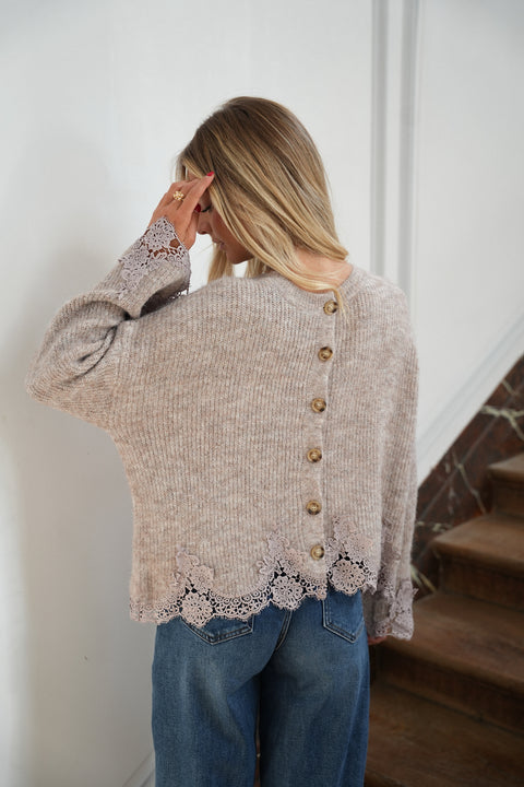 Claire taupe - Pull brodé