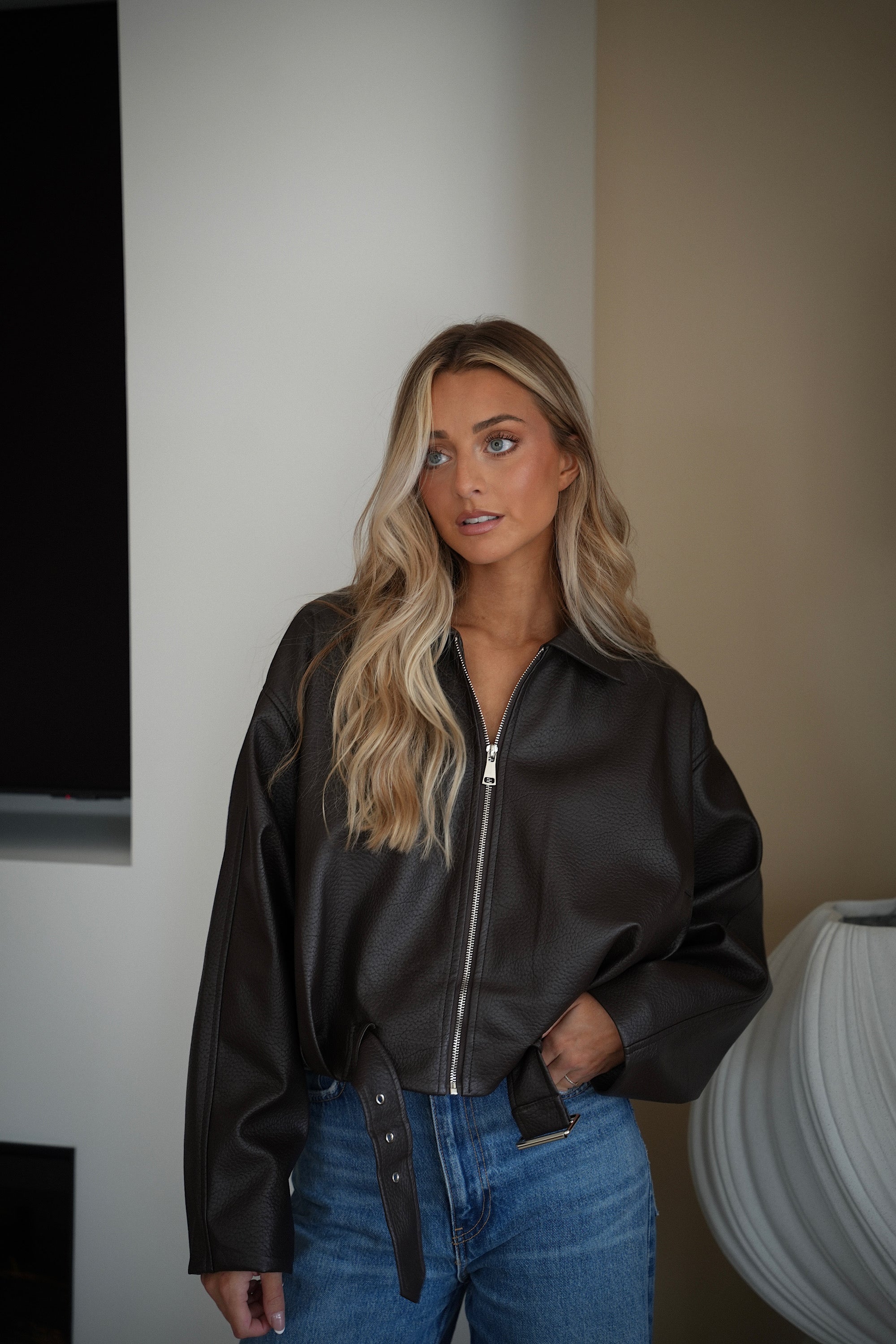 Rachelle chocolat - Veste en similicuir