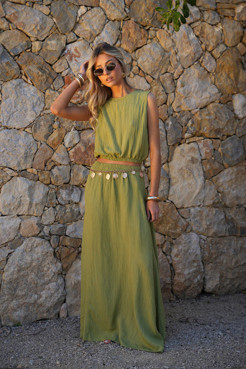 Elize olive - Ensemble jupe/top