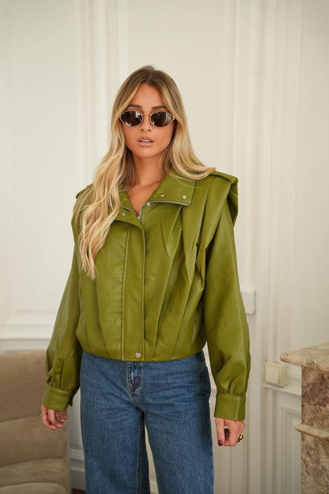 Linda olive - Veste en similicuir