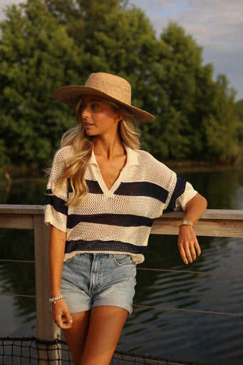 Norma écrue/marine - Blouse crochet