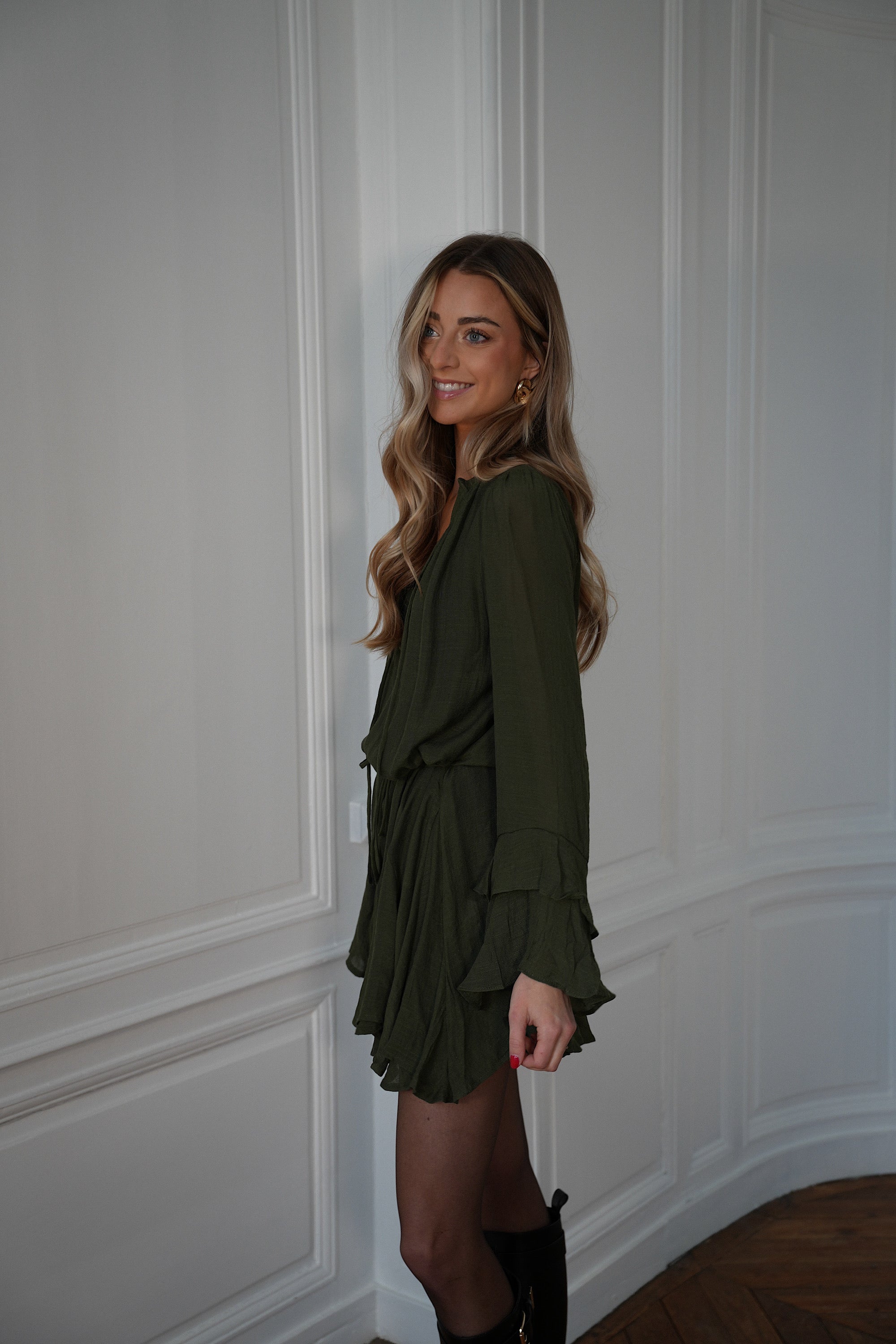 Edda kaki - Robe volantée