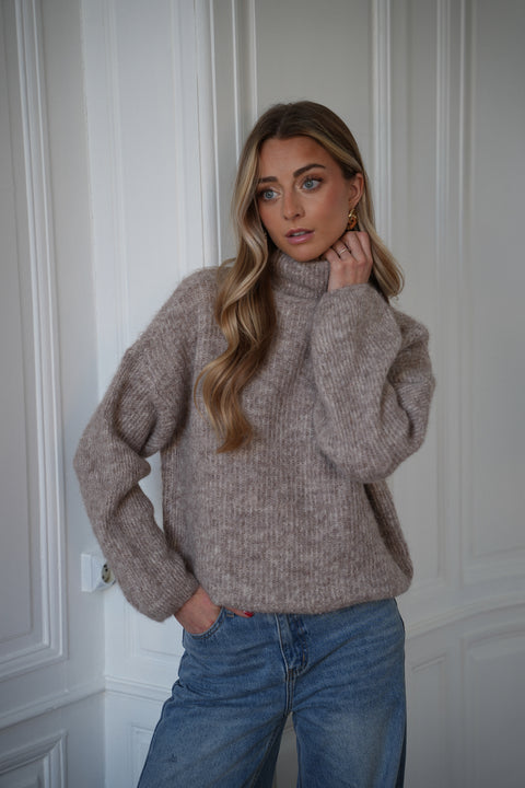 Sora taupe - Pull col roulé