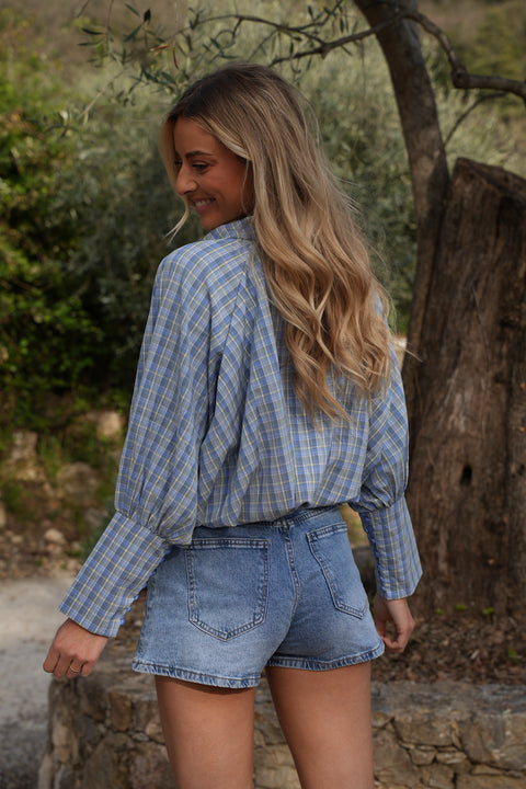 Eva bleue - Blouse à carreaux