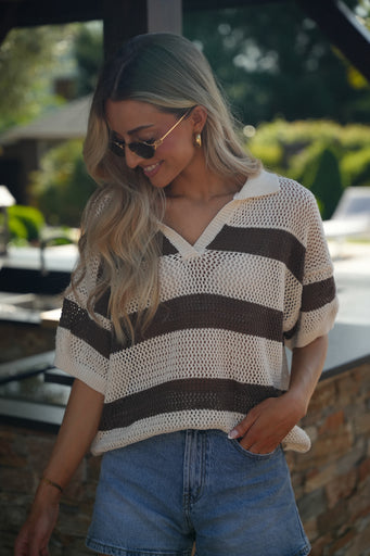 Norma écrue/taupe - Blouse crochet