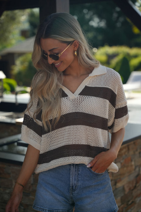 Norma écrue/taupe - Blouse crochet