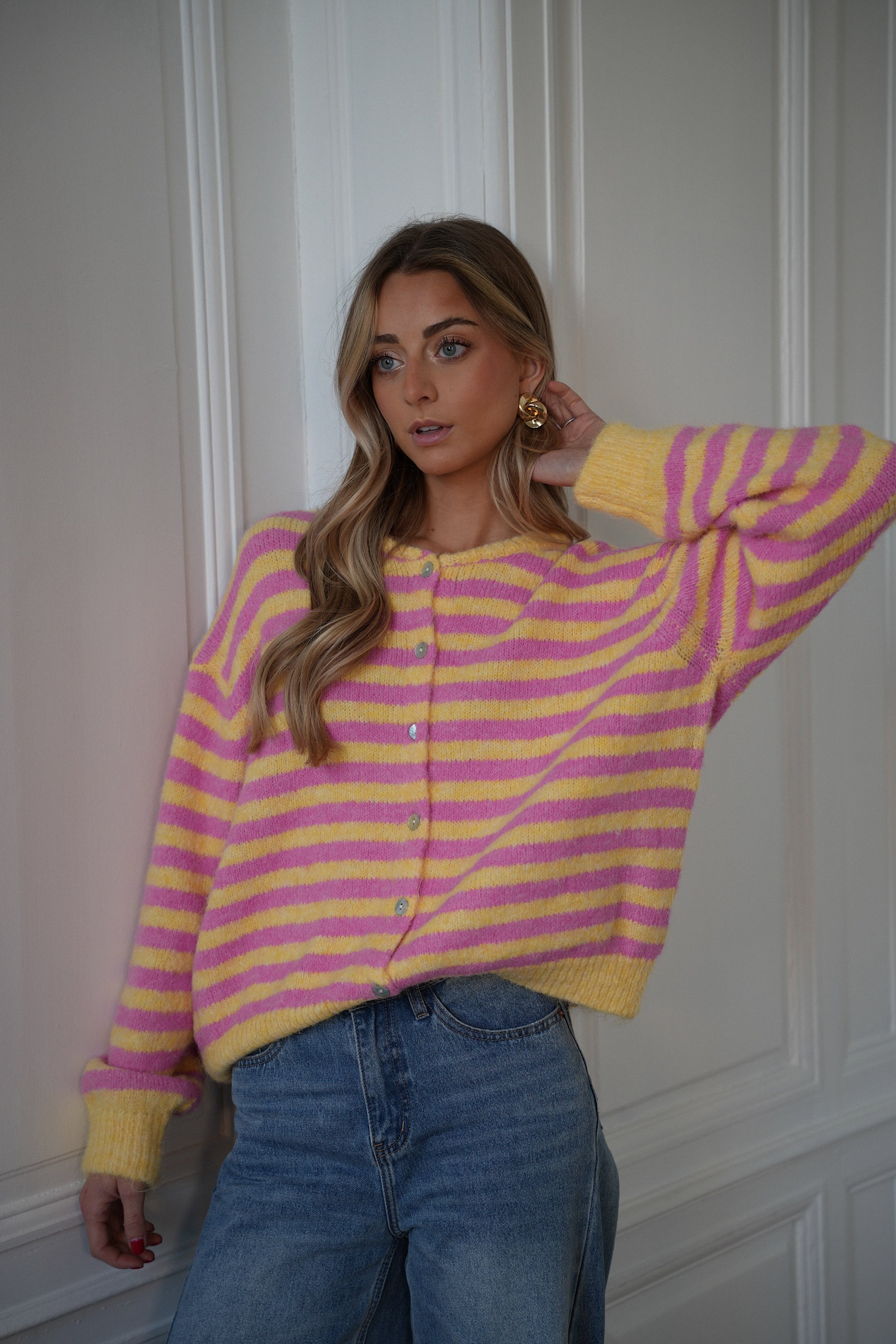 Fany rose/jaune - Gilet rayé