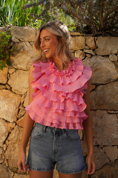 Lylou rose - Blouse volantée