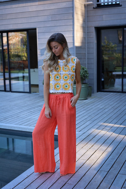 Lindie orange - Pantalon lin