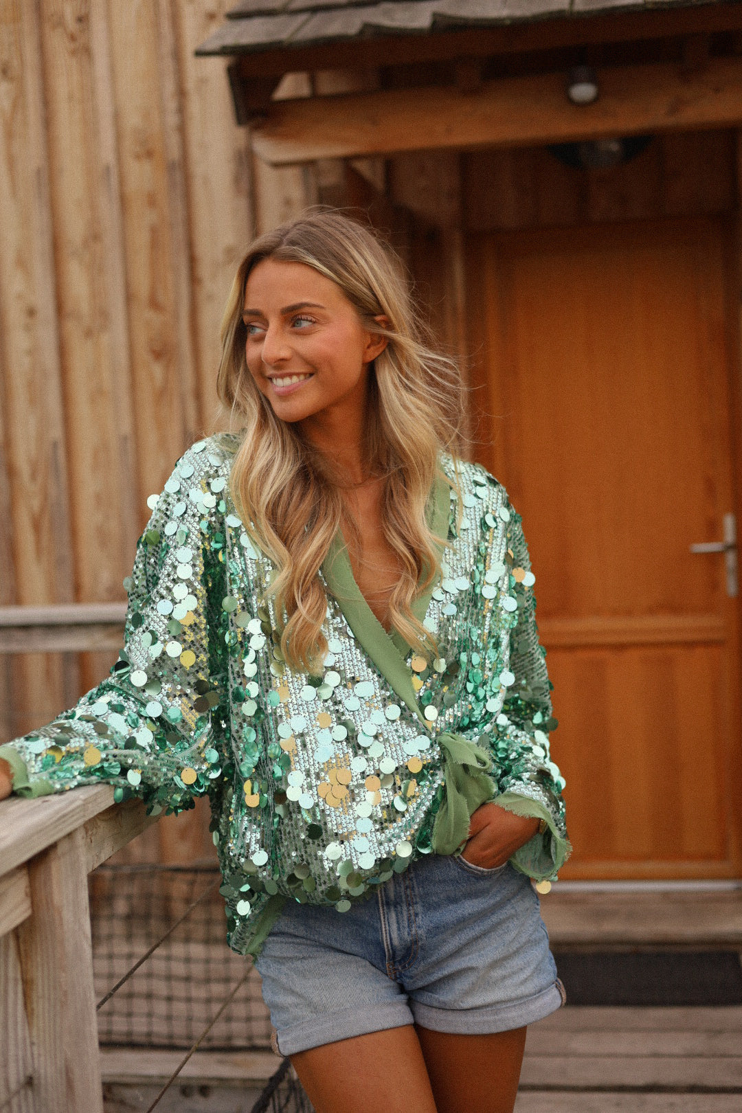Lalie vert - Gilet sequins