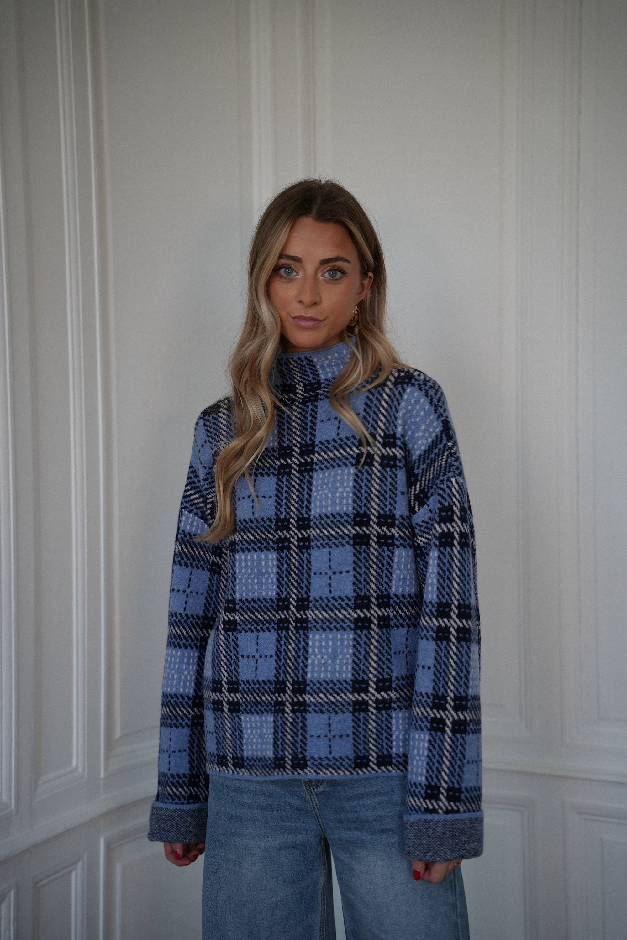 Nala bleu - Pull à carreaux