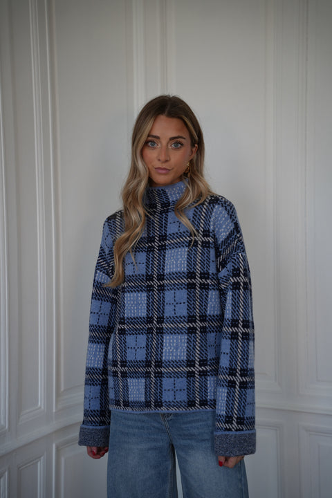 Nala bleu - Pull à carreaux