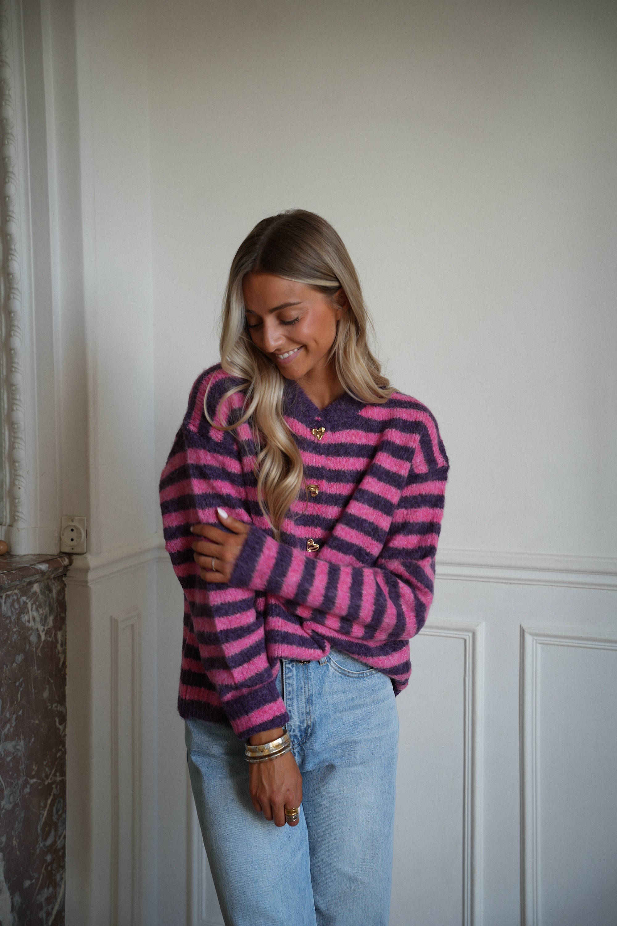 Manolia rose - Gilet rayé