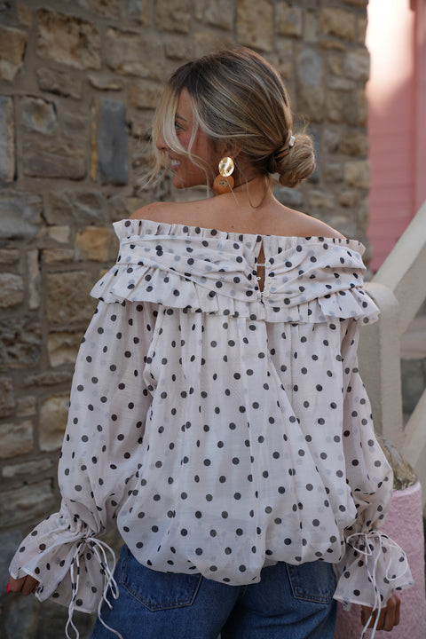 Aya crème/noire - Blouse à pois
