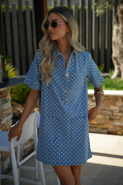 Flavia bleue - Robe à pois