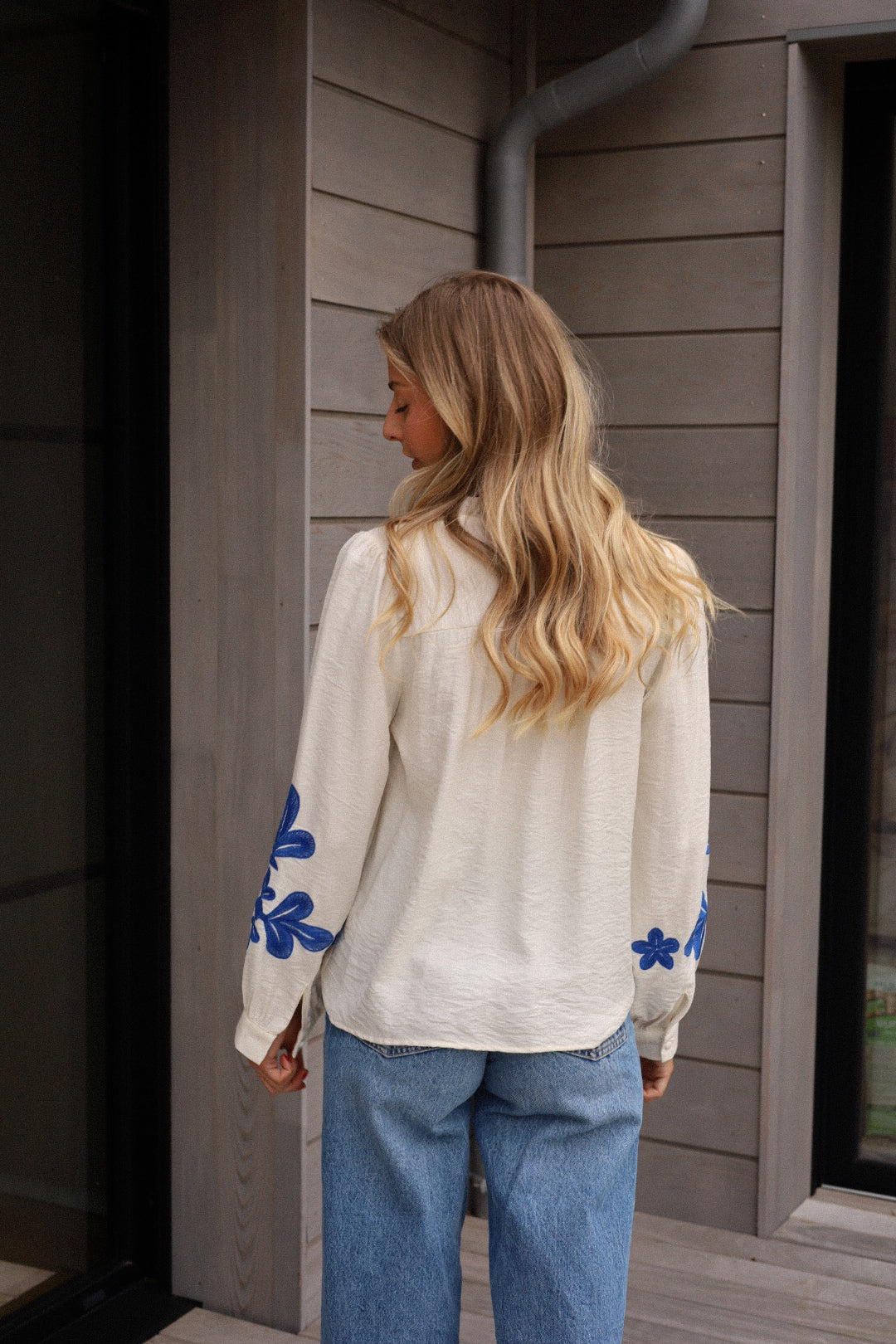 Tina écrue/bleue - Blouse brodée