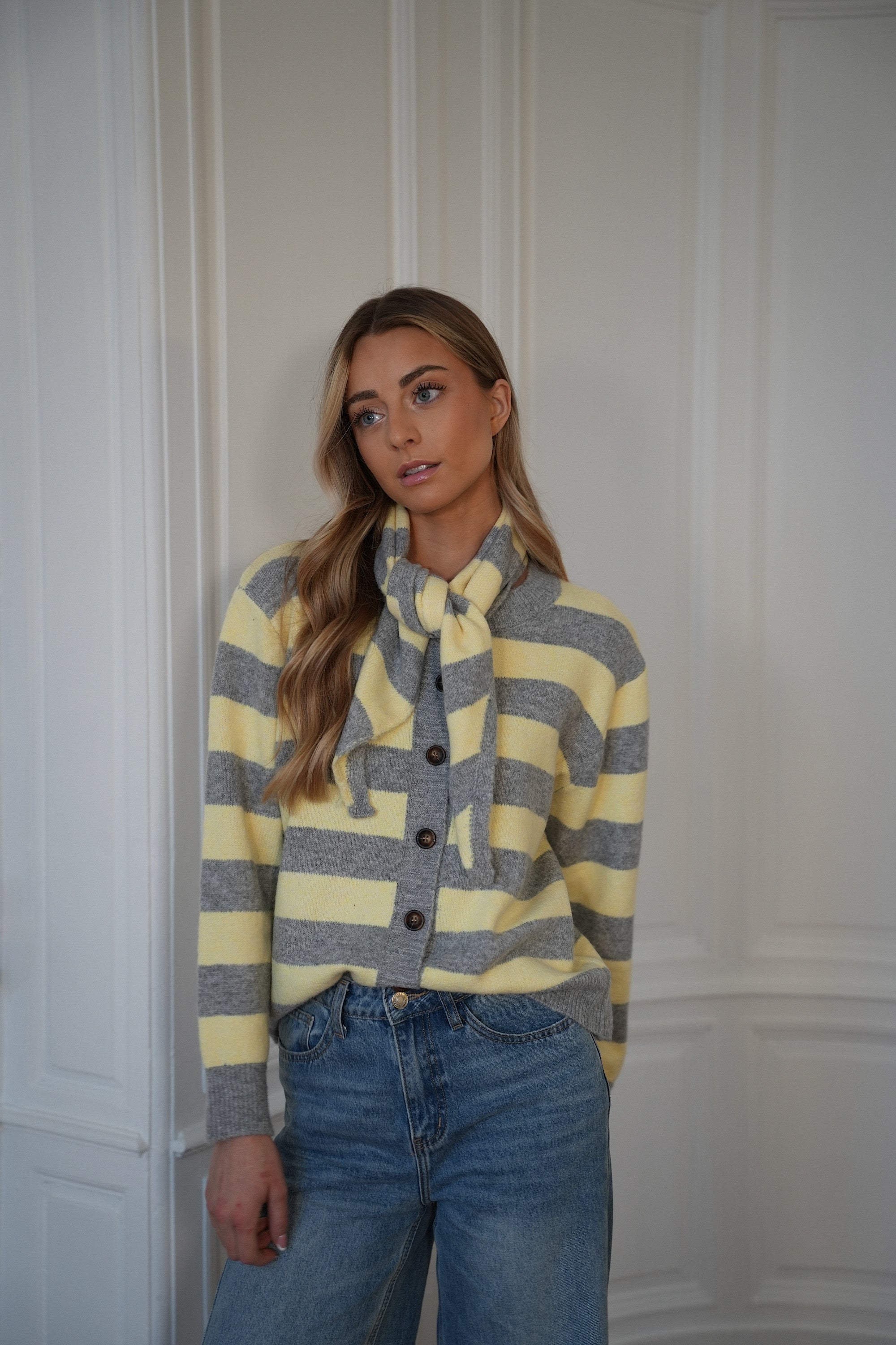 Lilia gris/jaune - Gilet rayé