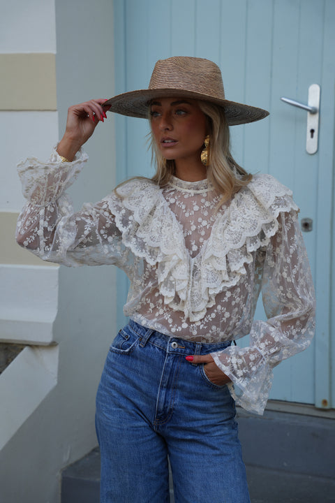 Milko beige - Blouse brodée