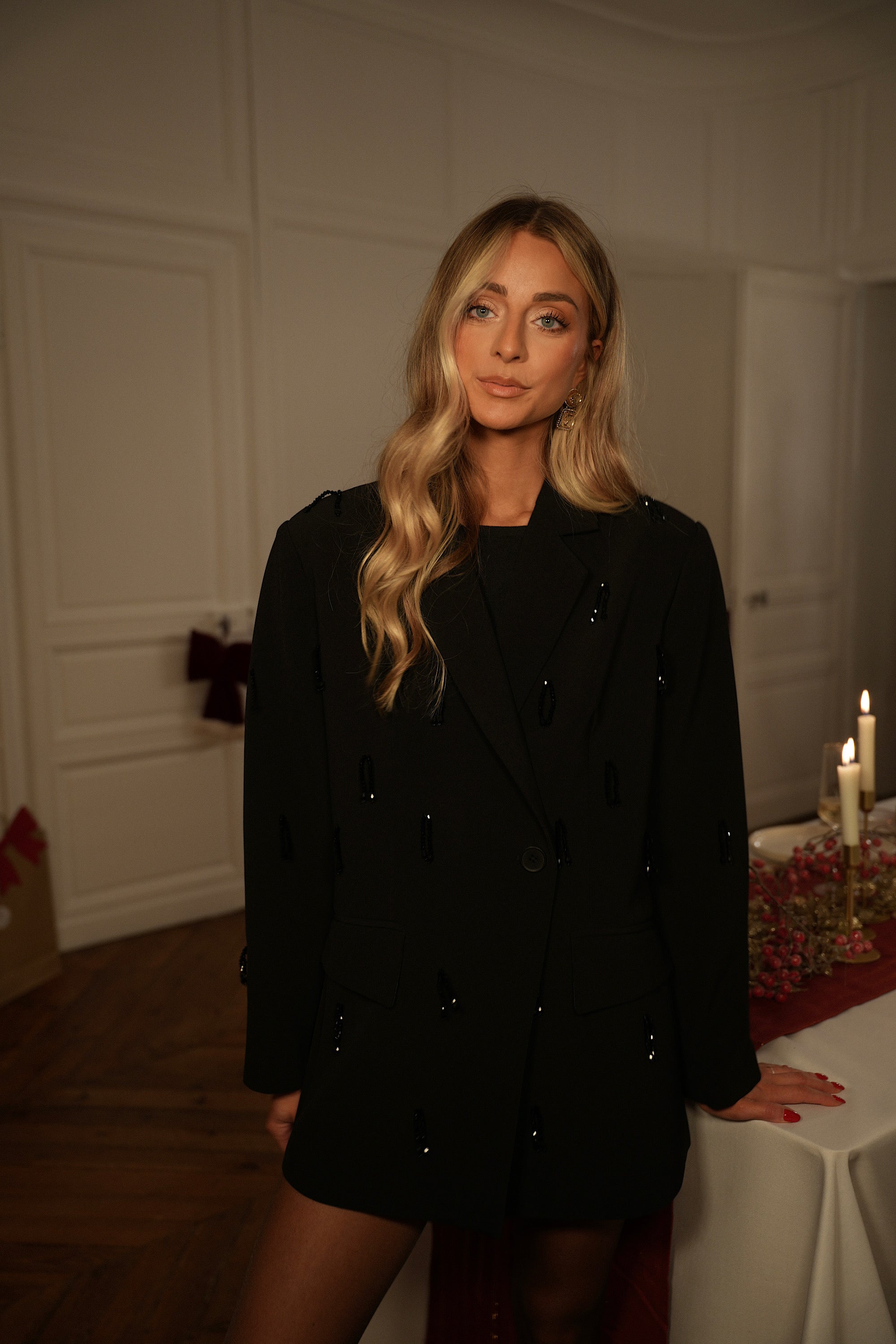 Loana noire - Blazer à perles premium
