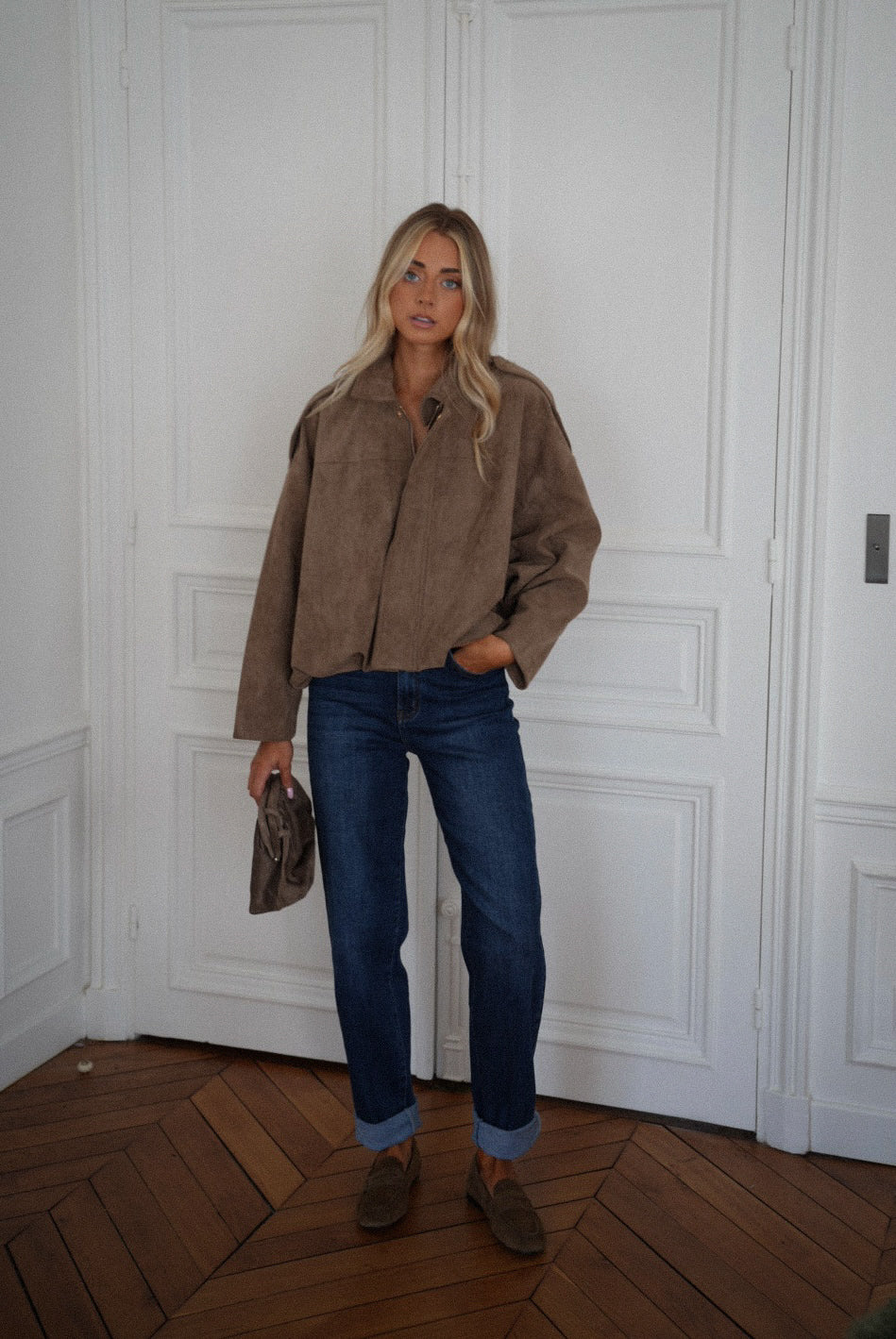 Delfine taupe - Veste suédée