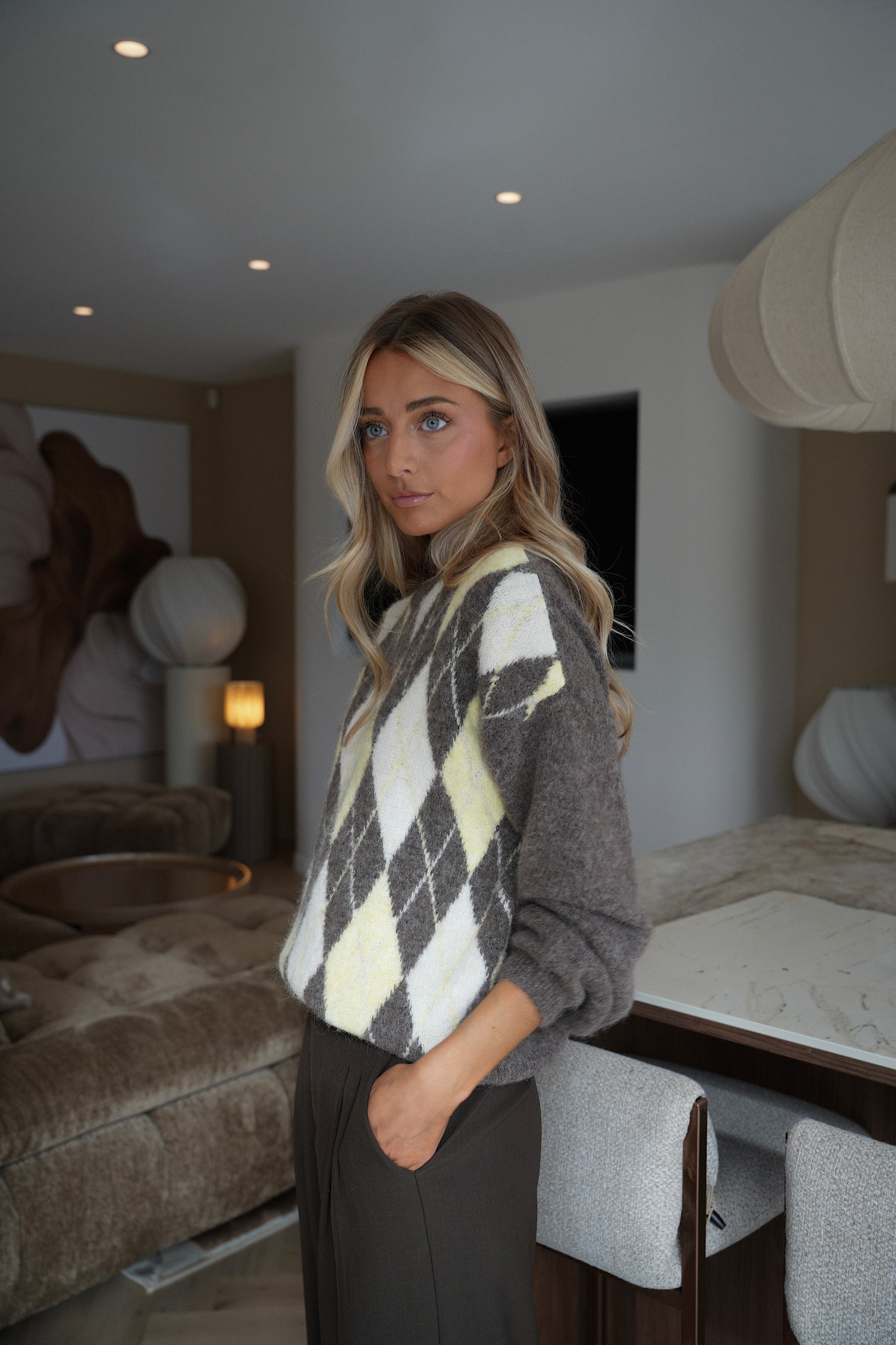 Ortense taupe - Pull losanges