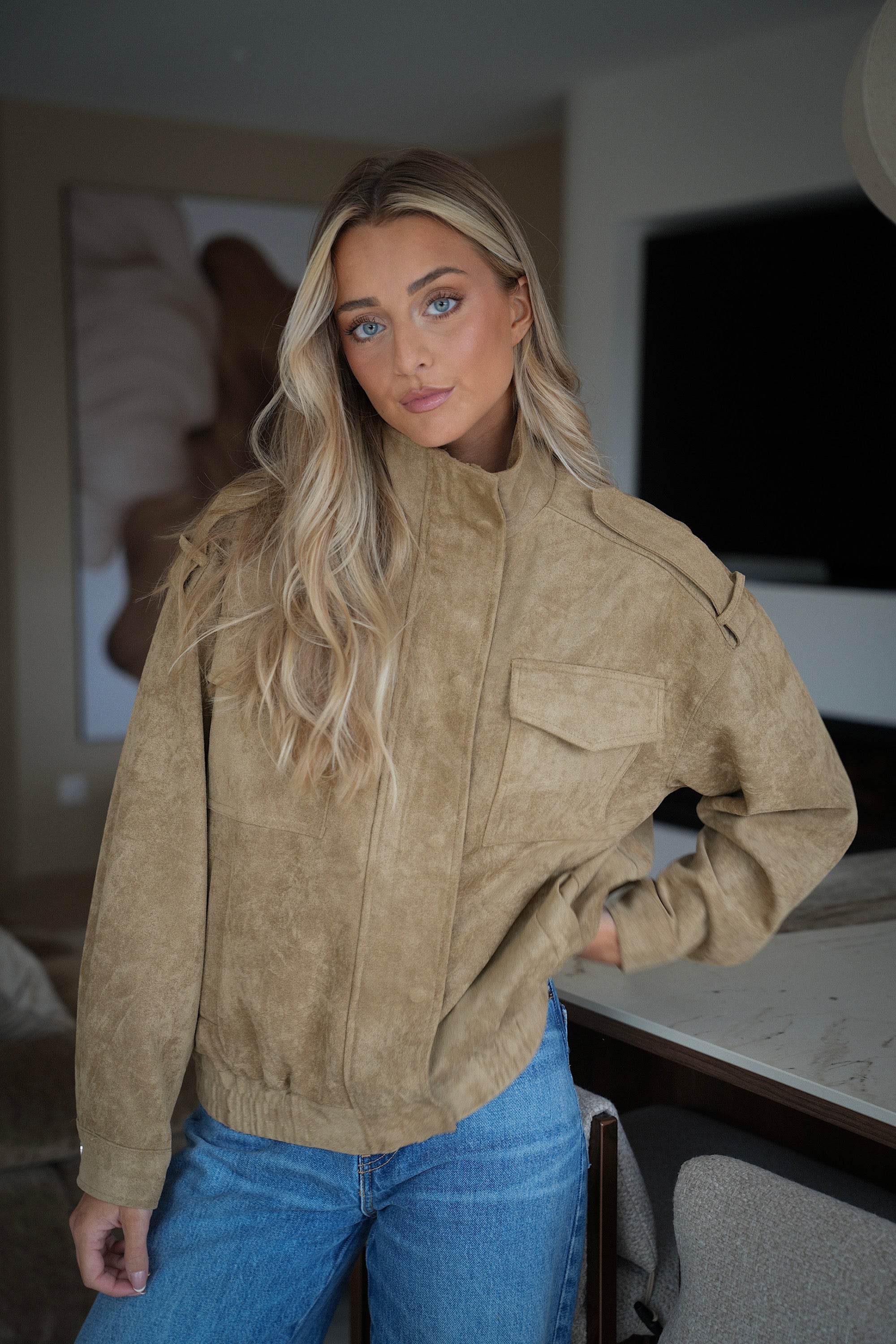 Maylan beige - Veste suédée