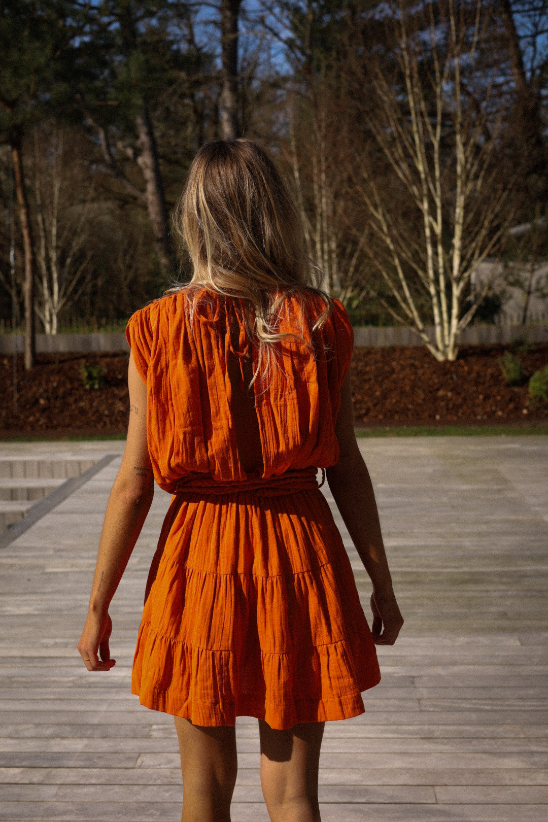 Pamela orange - Robe ceinturée