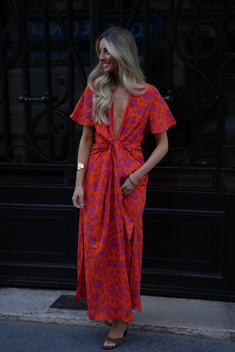 Sonya orange - Robe fleurie