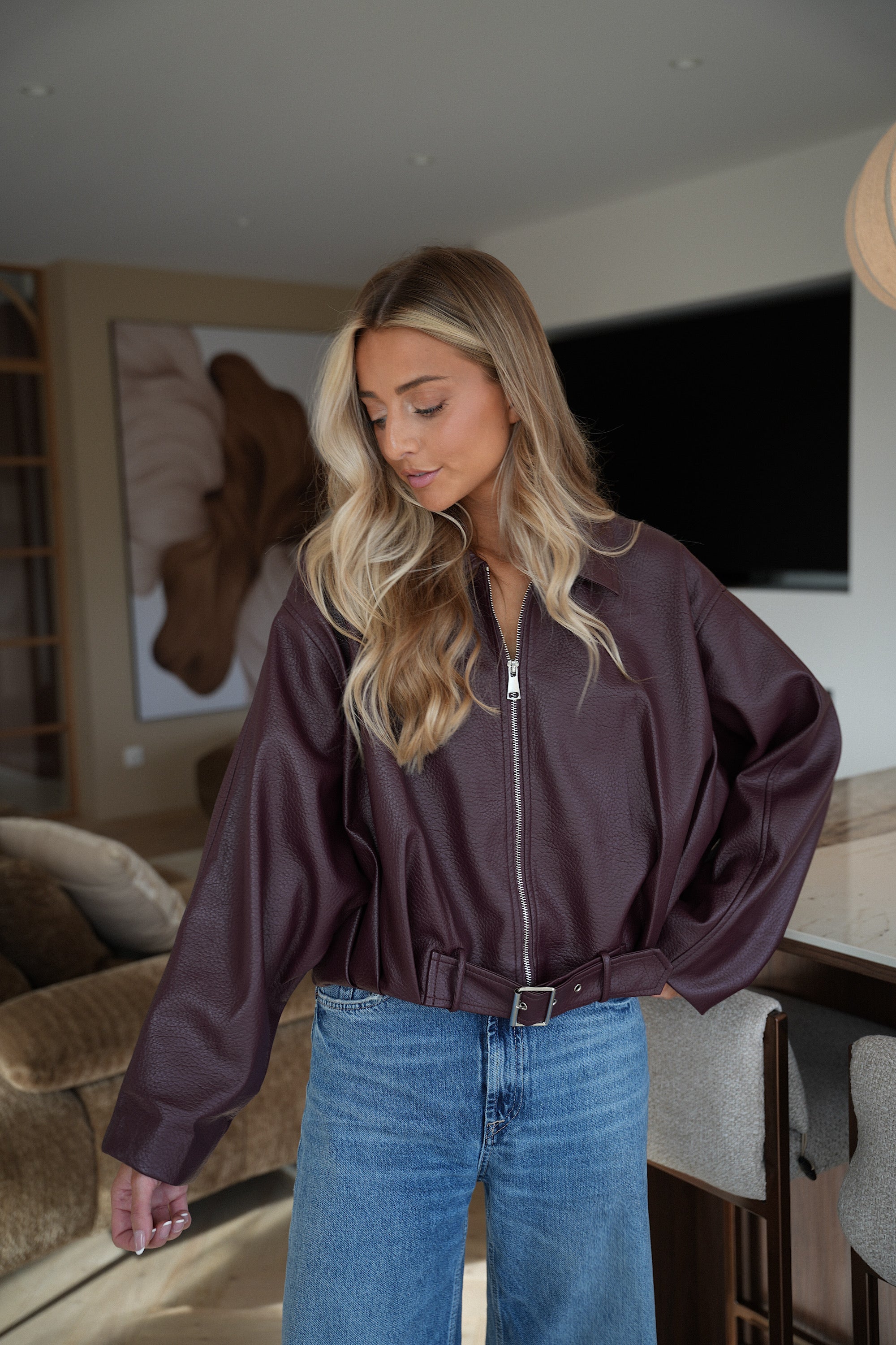 Rachelle prune - Veste en similicuir