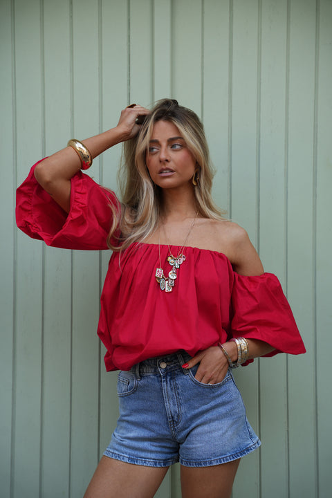 Nao rouge - Blouse col bardot