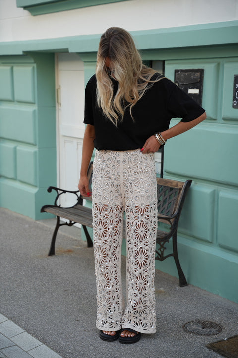 Rosie beige - Pantalon crochet