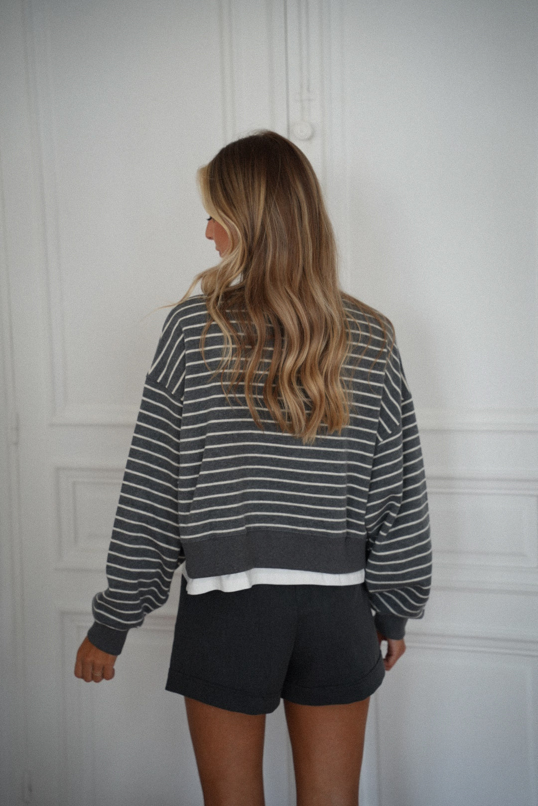 Loony gris - Sweat-shirt rayé