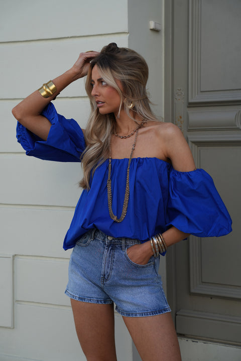 Nao bleu roi - Blouse col bardot