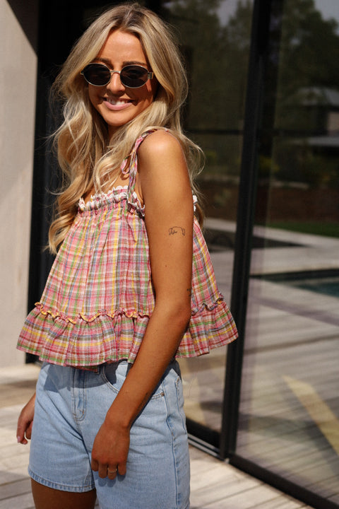 Darcy coloré - Top carreaux