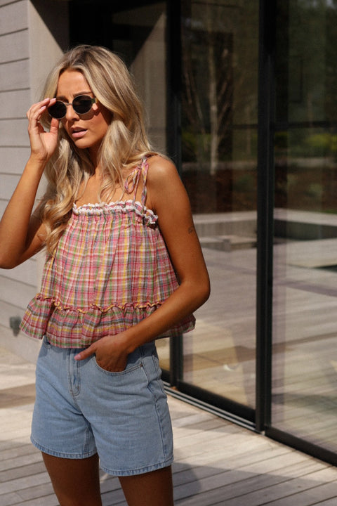 Darcy coloré - Top carreaux